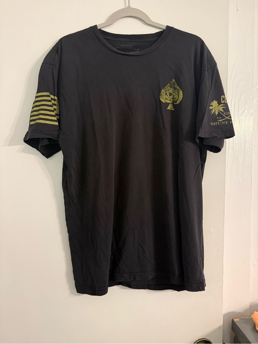 Grunt Style Black Short-Sleeve Tee with Olive Graphic Accents